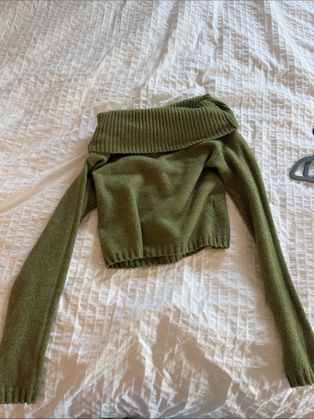 Urban Outfitters Olive Off-the-Shoulder Cropped Knit Sweater